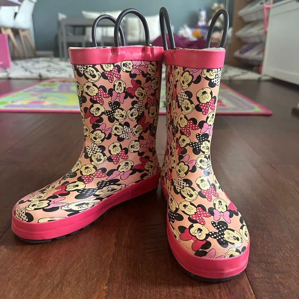 Western Chief Minnie Mouse Kids Rain Boots - Pink and Black - Picture 1 of 5